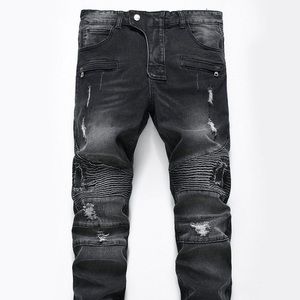 Balmain Paris Jeans Moto Distressed Black